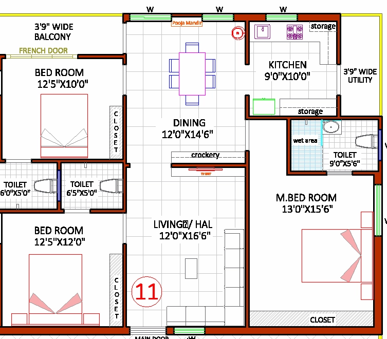 3 BHK Flat in Varahi Damayanti Residency in Kanuru, Vijayawada - Image 924487