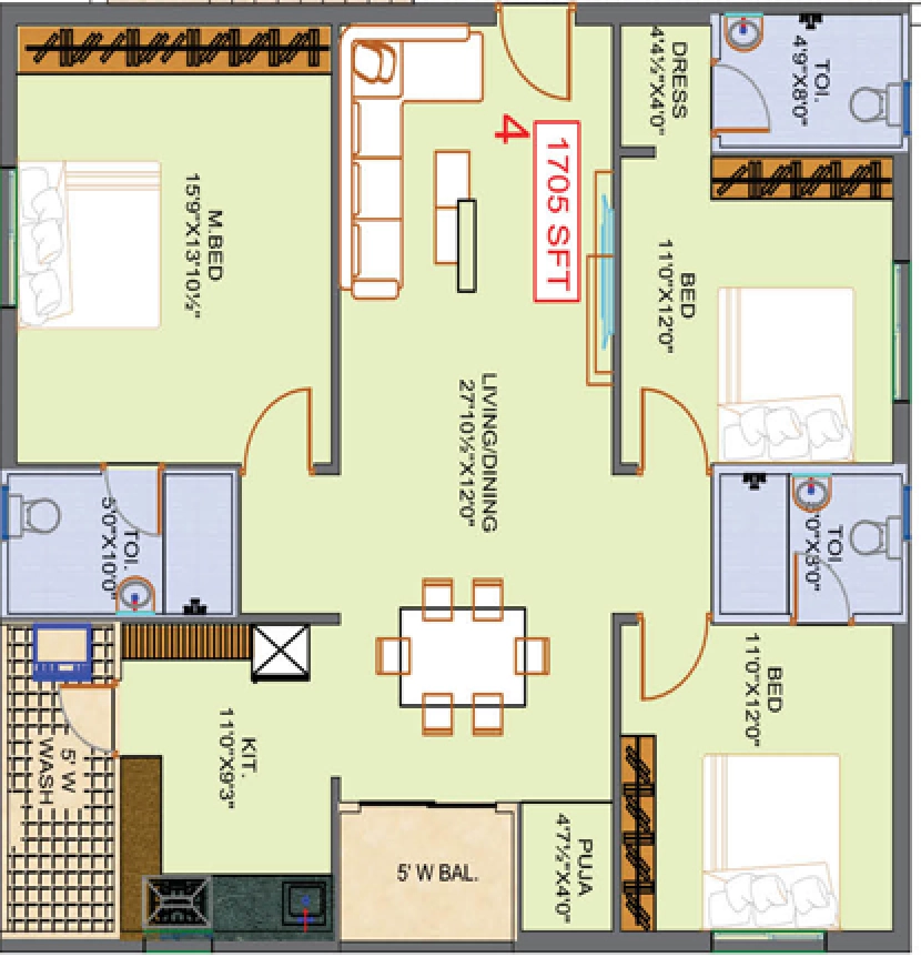 3 BHK Flat in Sree Boppanas River Side Apartments in Tadepalli, Vijayawada - Image 924502