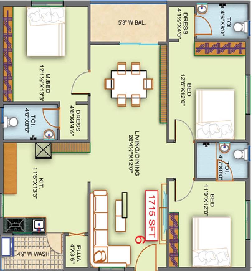 3 BHK Flat in Sree Boppanas River Side Apartments in Tadepalli, Vijayawada - Image 924503