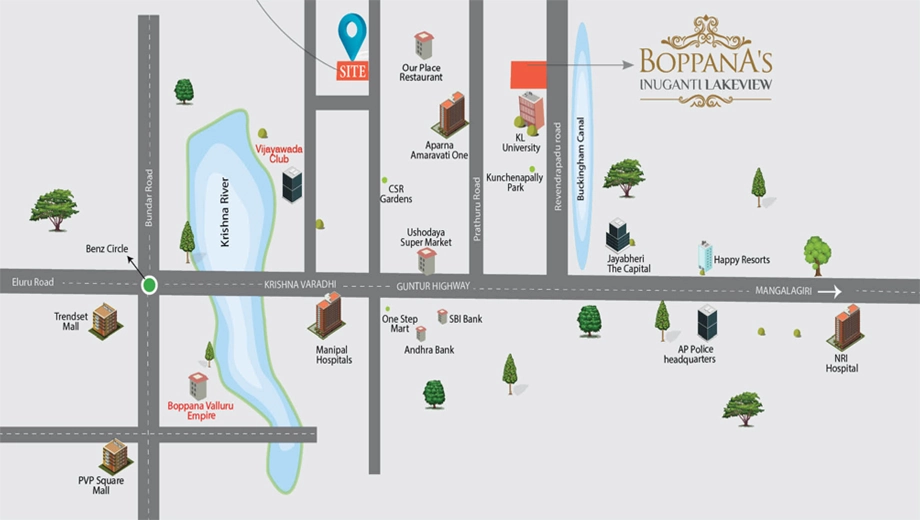 Location of Sree Boppanas River Side Apartments in Tadepalli, Vijayawada - Image 418016