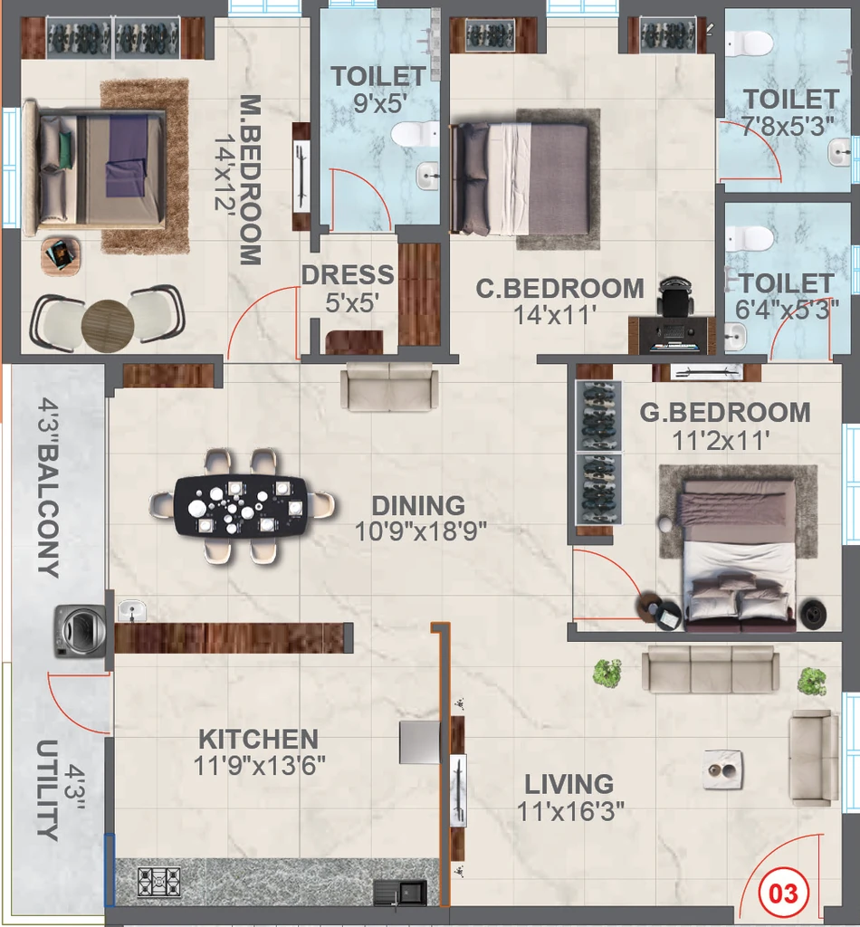 3 BHK Flat in Sree Boppanas Square in Tadepalli, Vijayawada - Image 924504