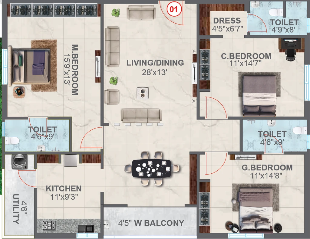 3 BHK Flat in Sree Boppanas Square in Tadepalli, Vijayawada - Image 924505