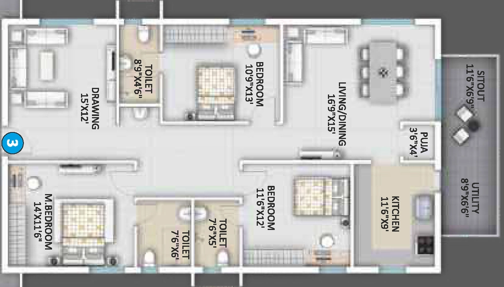 3 BHK Flat in Square The Skigh in Tadepalli, Vijayawada - Image 924509