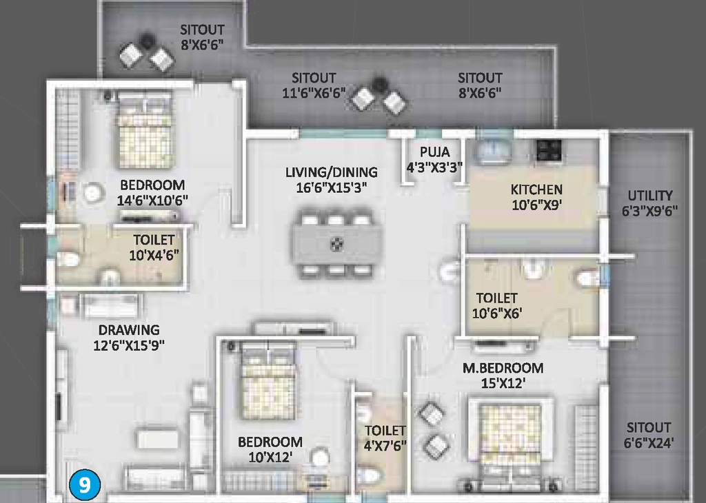 3 BHK Flat in Square The Skigh in Tadepalli, Vijayawada - Image 924511