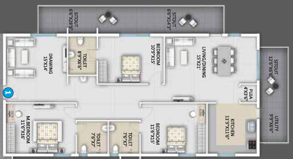 3 BHK Flat in Square The Skigh in Tadepalli, Vijayawada - Image 924512