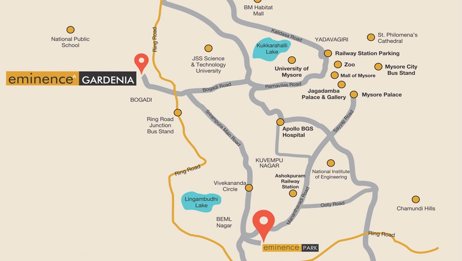 Location of Eminence Gardenia in Bogadi 2nd Stage, Mysore - Image 418110
