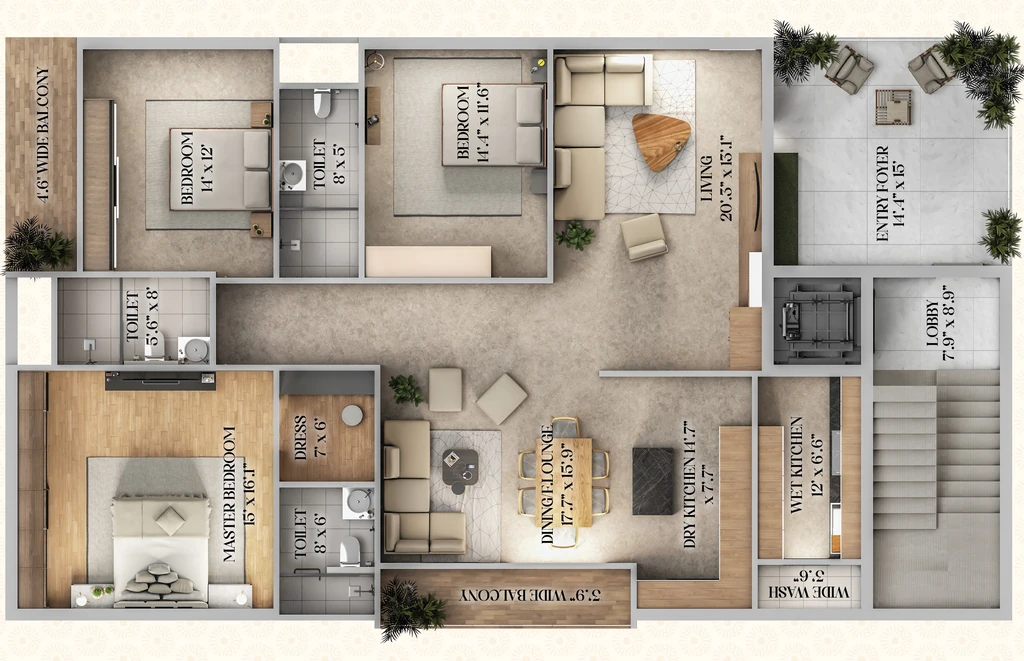 3 BHK Flat in Vasishta Olympia in Poranki, Vijayawada - Image 924521