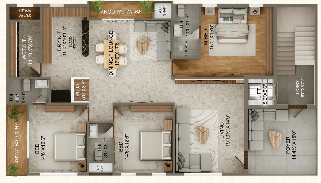 3 BHK Flat in Vasishta Olympia in Poranki, Vijayawada - Image 924522