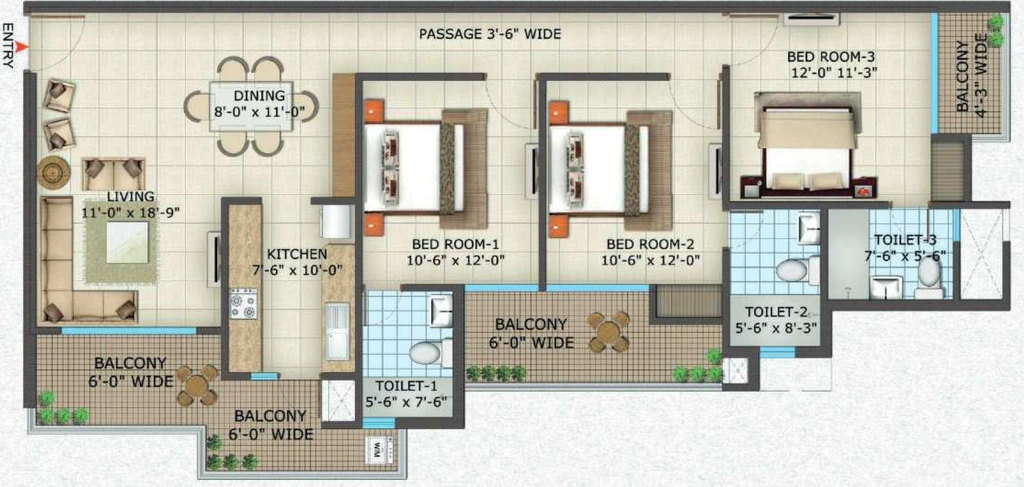 3 BHK Flat in Siddharth Central in GMS Road, Dehradun - Image 924715