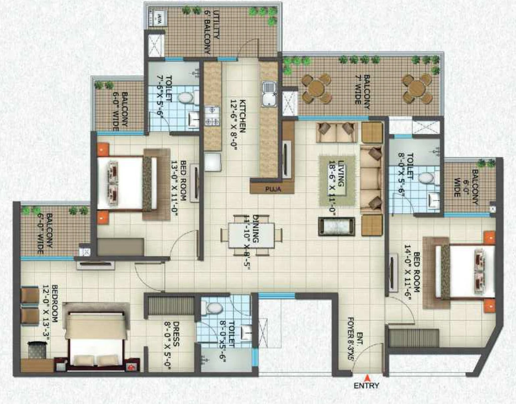 3 BHK Flat in Siddharth Central in GMS Road, Dehradun - Image 924716