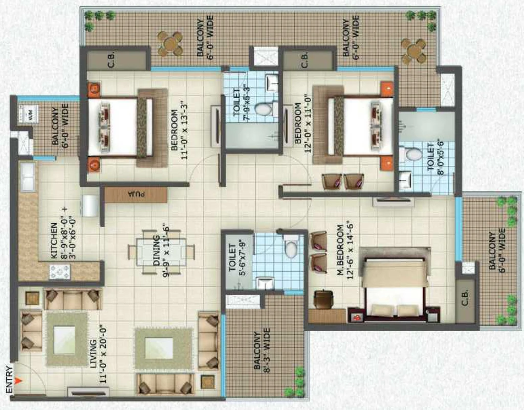 3 BHK Flat in Siddharth Central in GMS Road, Dehradun - Image 924717