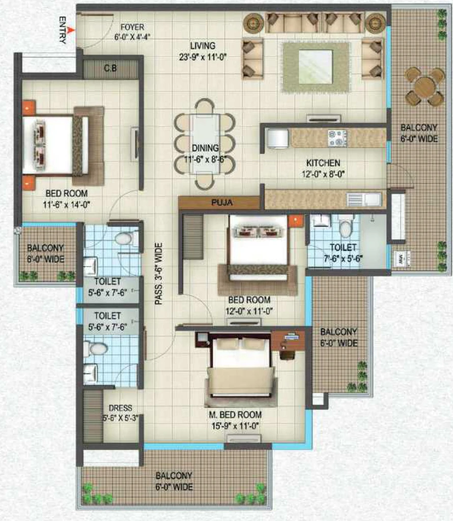 3 BHK Flat in Siddharth Central in GMS Road, Dehradun - Image 924718