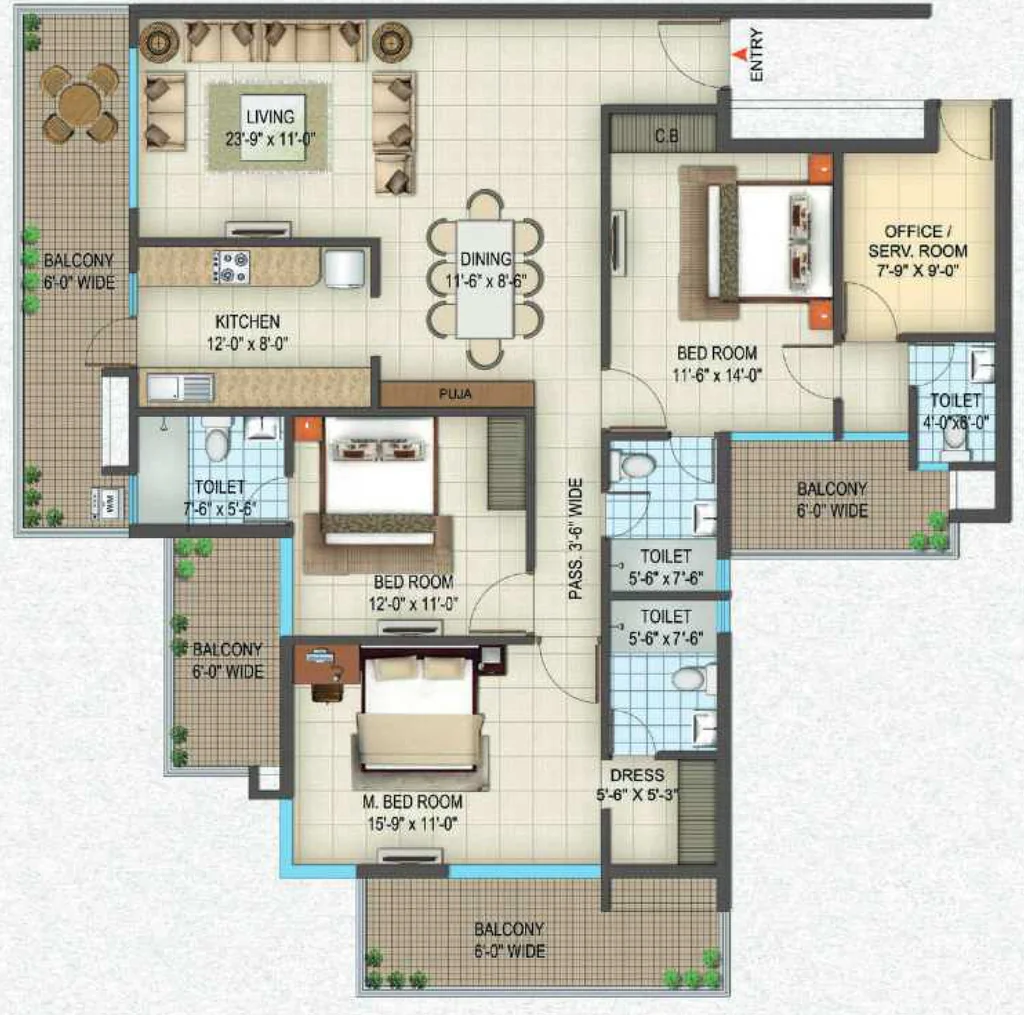 3 BHK Flat in Siddharth Central in GMS Road, Dehradun - Image 924719