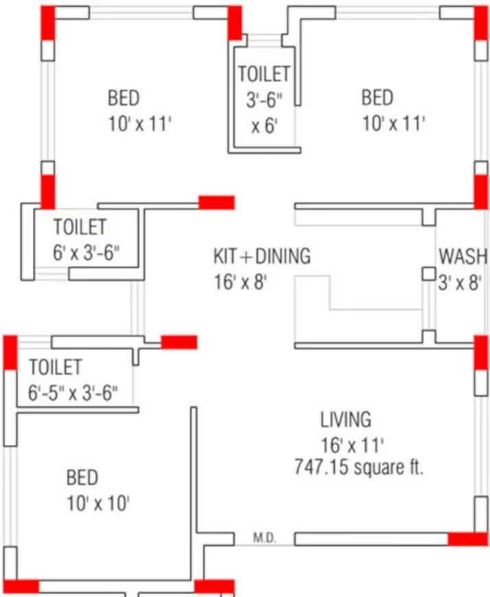 3 BHK Flat in Dwarkadhish Apartment in Mavdi, Rajkot - Image 924726