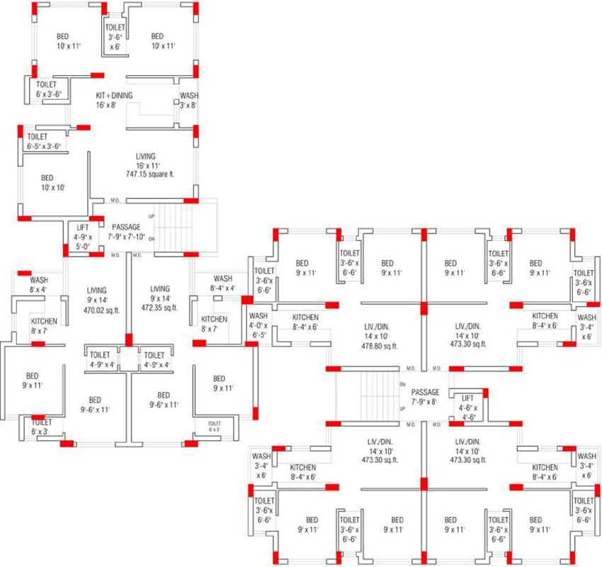 Floor Plan of Dwarkadhish Apartment in Mavdi, Rajkot - Image 418561
