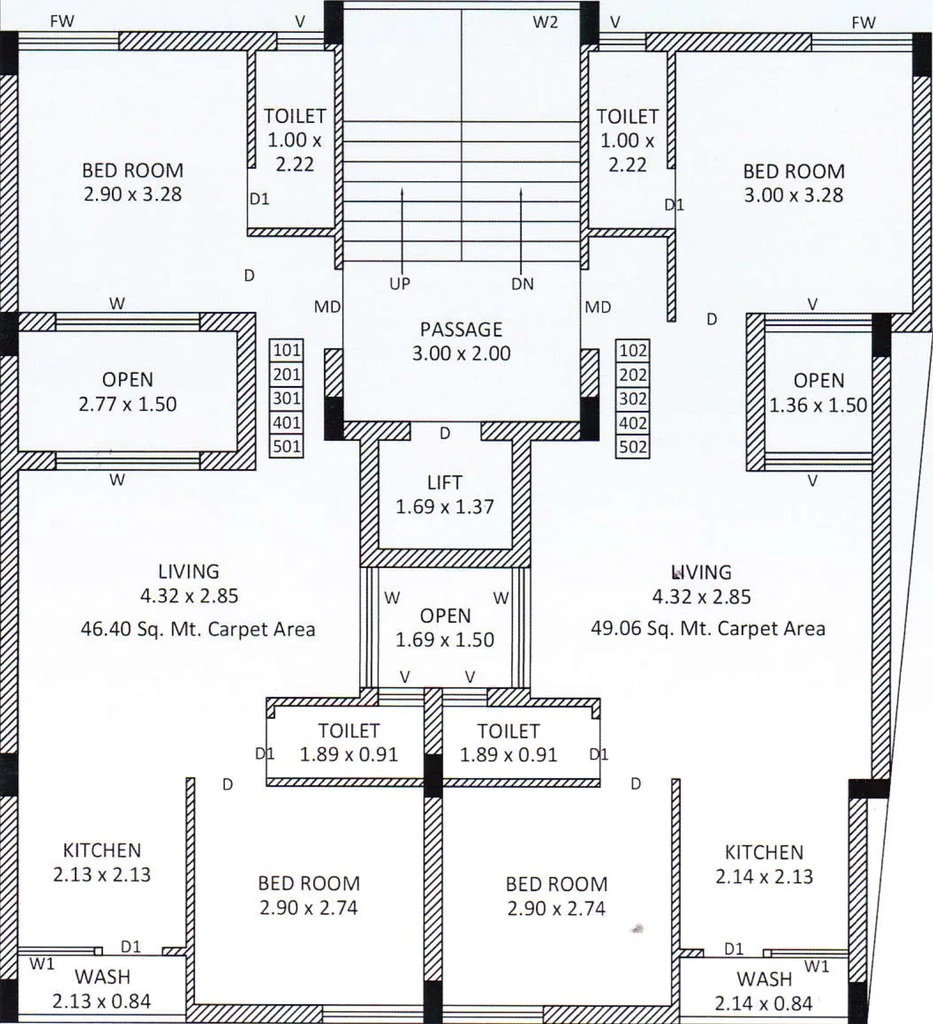 Floor Plan of Naranbhai Madhav Apartment in Mavdi, Rajkot - Image 418601