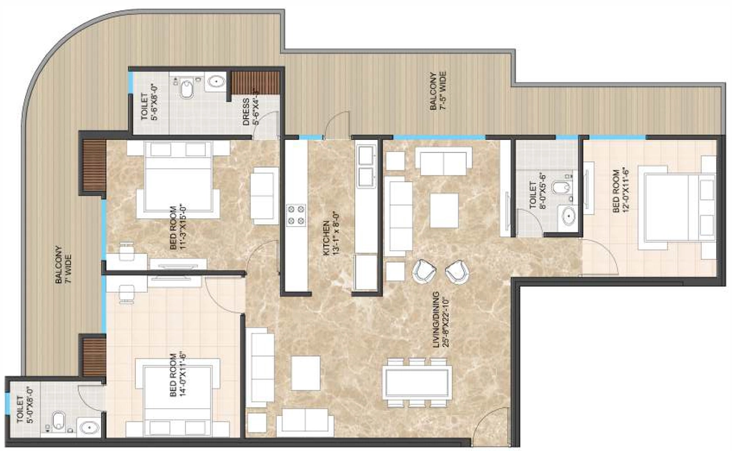 3 BHK Flat in Siddharth Bellevue in Kalidas Road, Dehradun - Image 924742