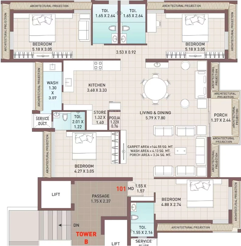 4 BHK Flat in Shreeji Tulsi Imperia in Mota Mava, Rajkot - Image 924775