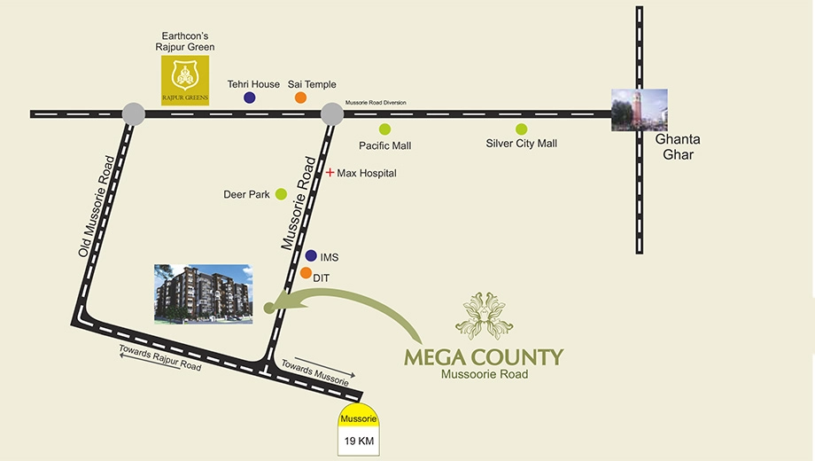 Location of Earthcon Mega County in Mussoorie Road, Dehradun - Image 418725