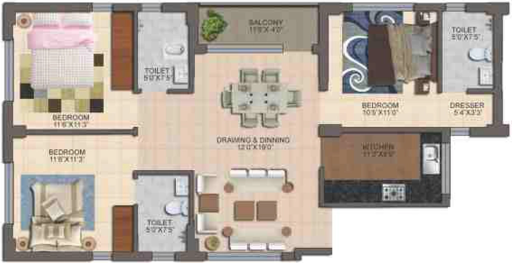 3 BHK Flat in MDDA Aalayam in Sahastradhara Road, Dehradun - Image 924873