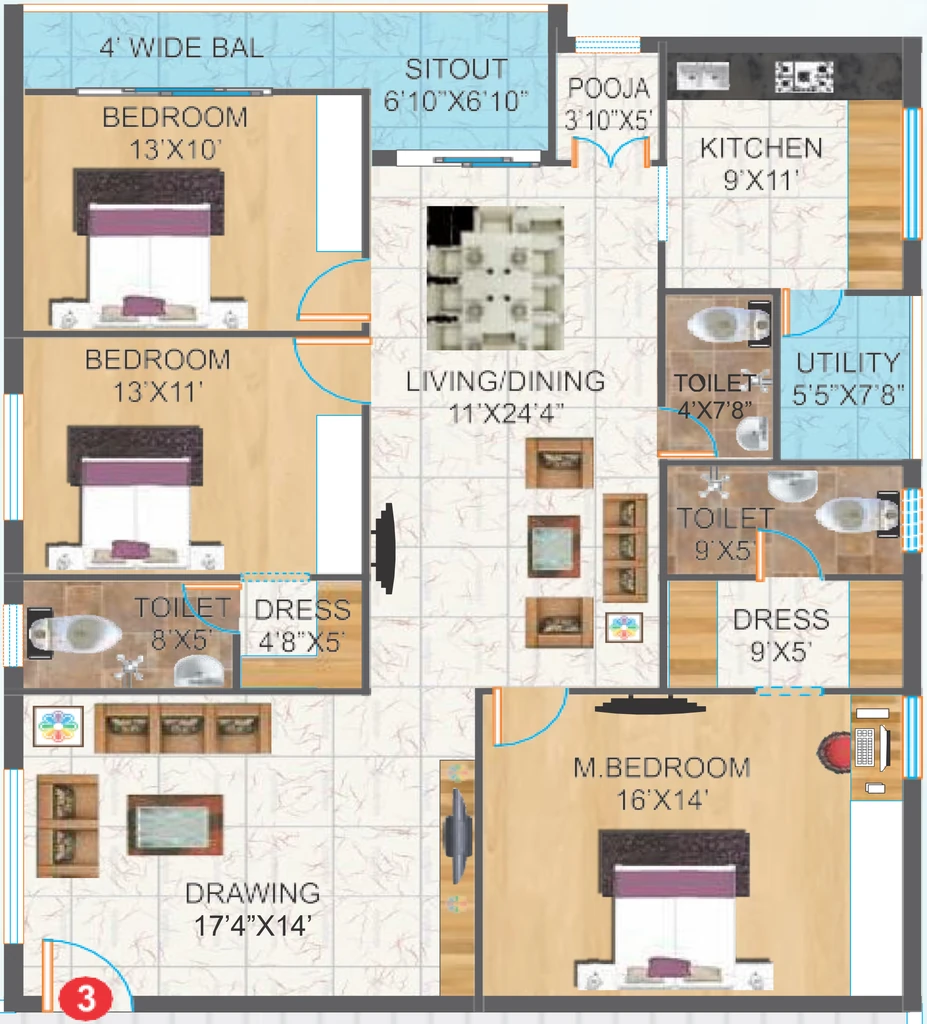 3 BHK Flat in Vishwa Chandrika Ayodhyaa in Gannavaram, Vijayawada - Image 924923