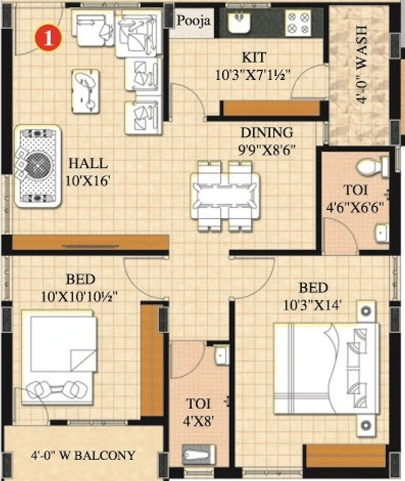 2 BHK Flat in Yodha Sai Ramachandra Grandeur in Tadigadapa, Vijayawada - Image 924925