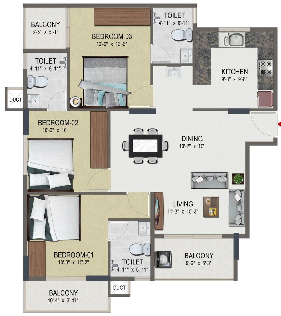 3 BHK Flat in Sowparnika Signature Tower in Sreekariyam, Thiruvananthapuram - Image 925034