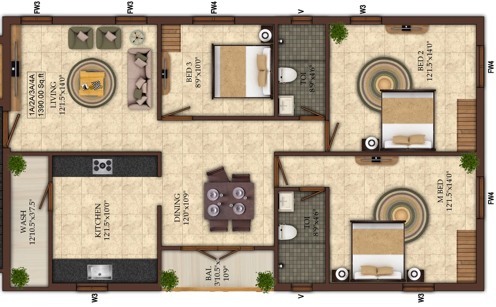 3 BHK Flat in India Silver Oak in Ram Nagar, Coimbatore - Image 925699