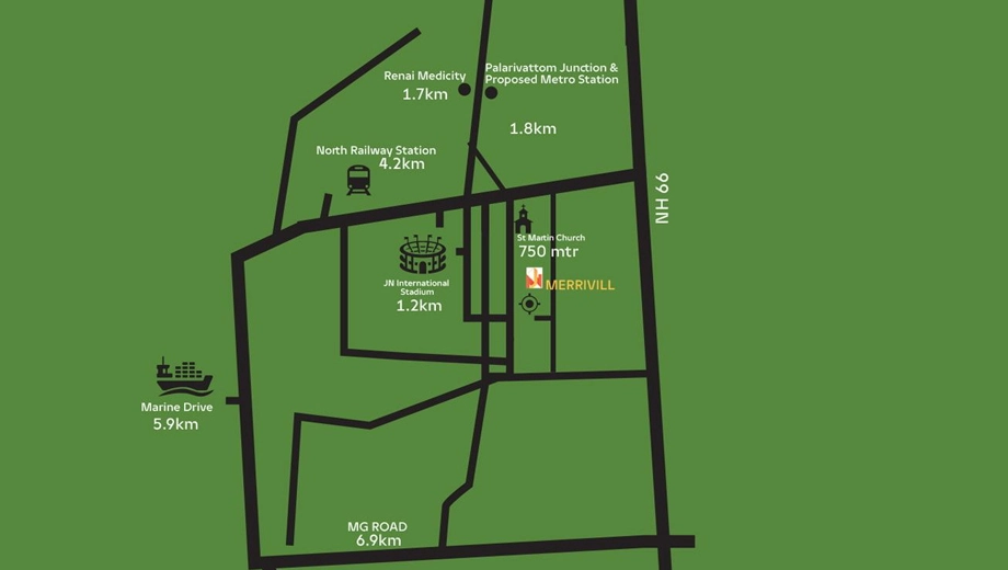 Location of NJN Merrivill in Palarivattom, Kochi - Image 419534