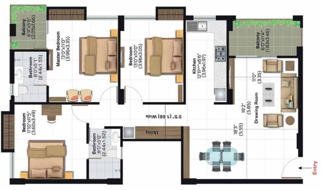 3 BHK Flat in Ashiana Dwarka in Pal Road, Jodhpur - Image 925291