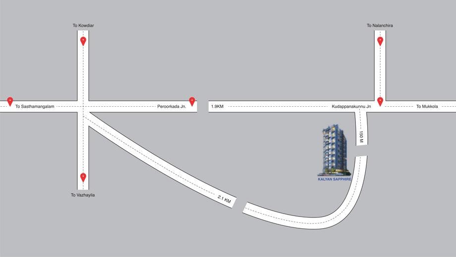Location of Kalyan Sapphire in Peroorkada, Thiruvananthapuram - Image 419672