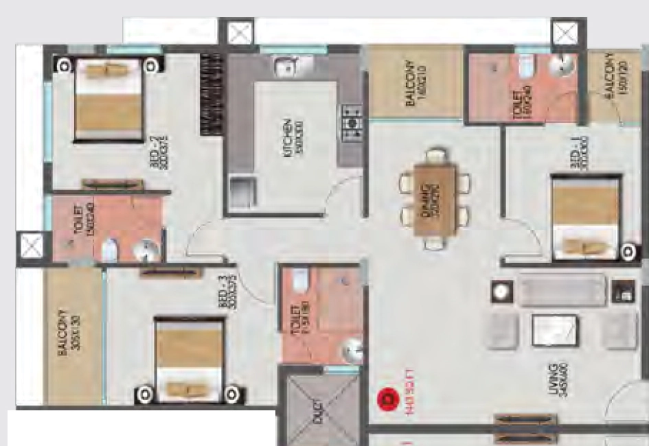 3 BHK Flat in Shanoor Nalanda in Sreekariyam, Thiruvananthapuram - Image 925123