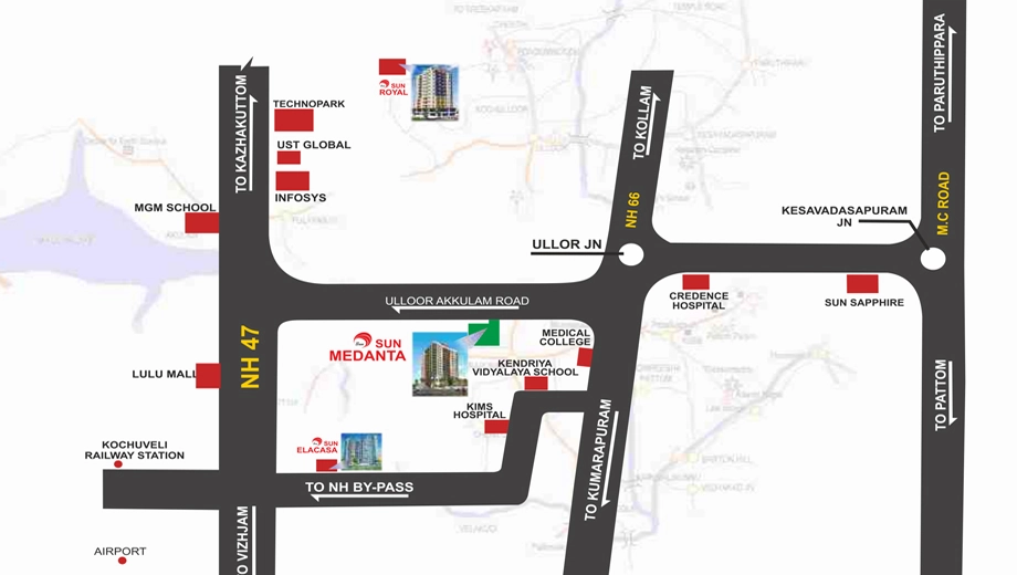 Location of Sun Medanta in Ulloor, Thiruvananthapuram - Image 419632