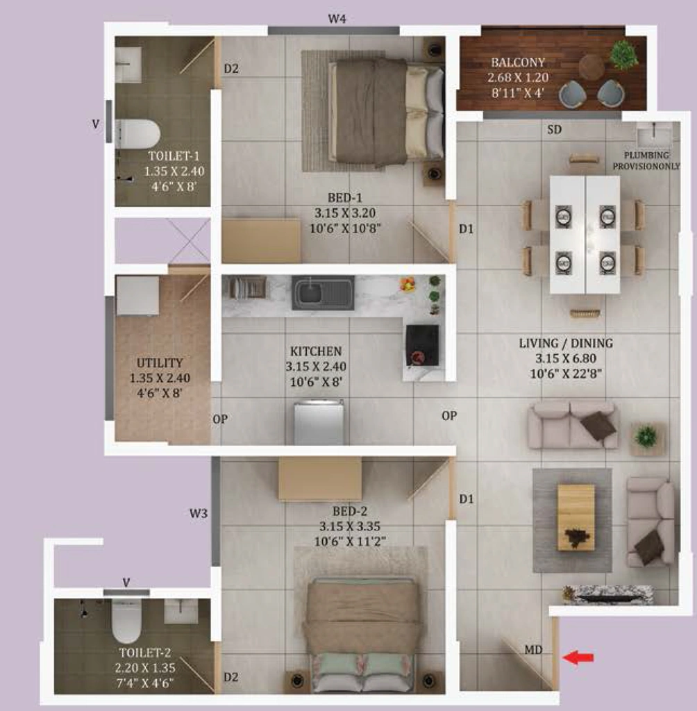 2 BHK Flat in Confident Fairfield in Kazhakootam, Thiruvananthapuram - Image 925193