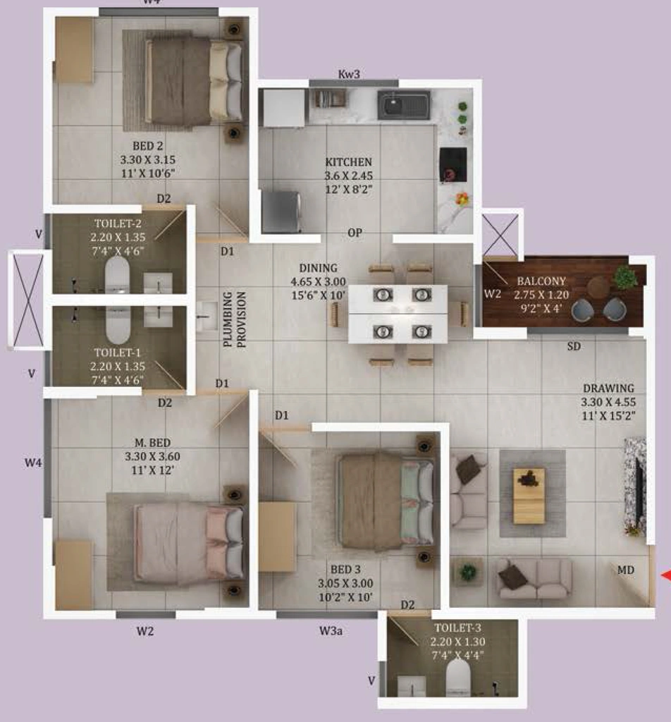 3 BHK Flat in Confident Fairfield in Kazhakootam, Thiruvananthapuram - Image 925195