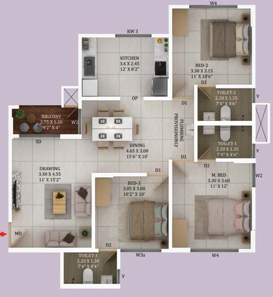 3 BHK Flat in Confident Fairfield in Kazhakootam, Thiruvananthapuram - Image 925194