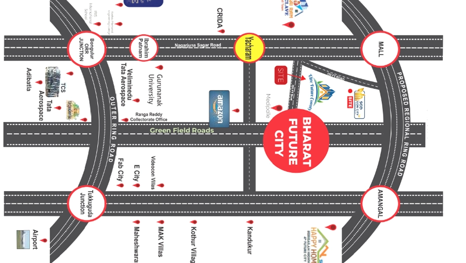 Location of SGD Elite Future County in Yacharam, Hyderabad - Image 419921