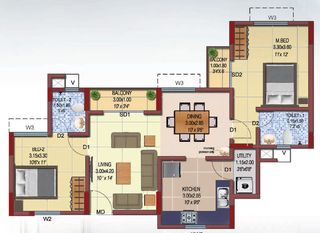 2 BHK Flat in Confident Floris in Poojappura, Thiruvananthapuram - Image 925339