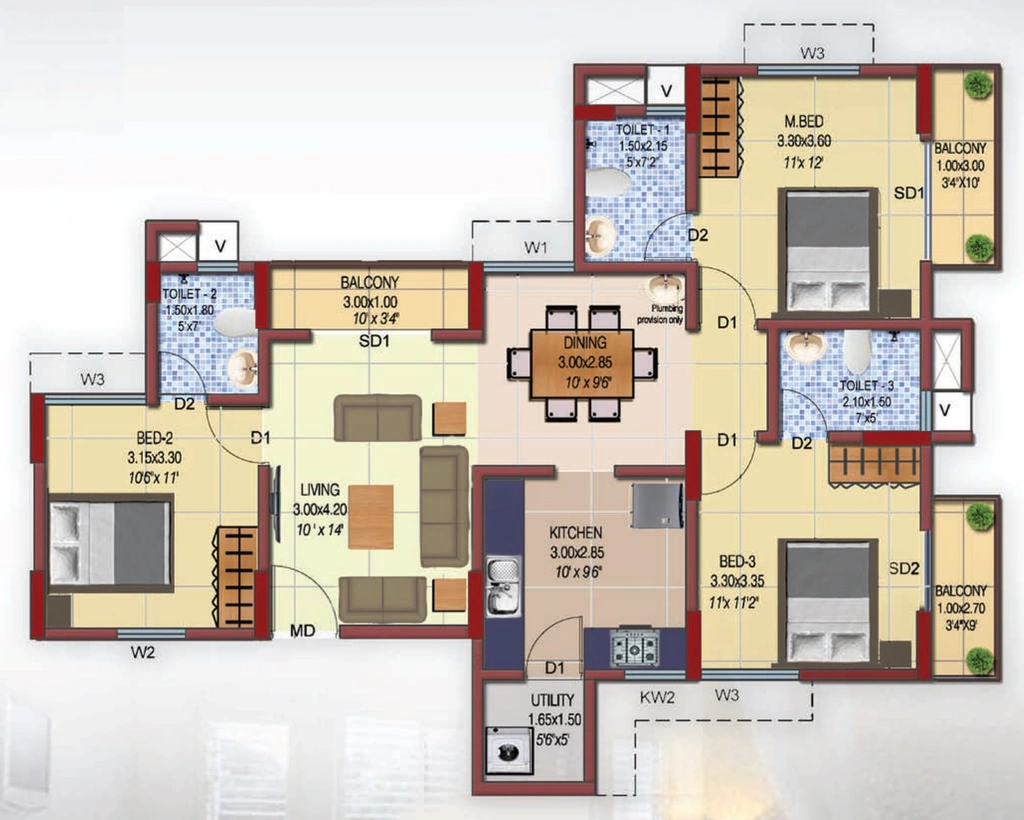 3 BHK Flat in Confident Floris in Poojappura, Thiruvananthapuram - Image 925340