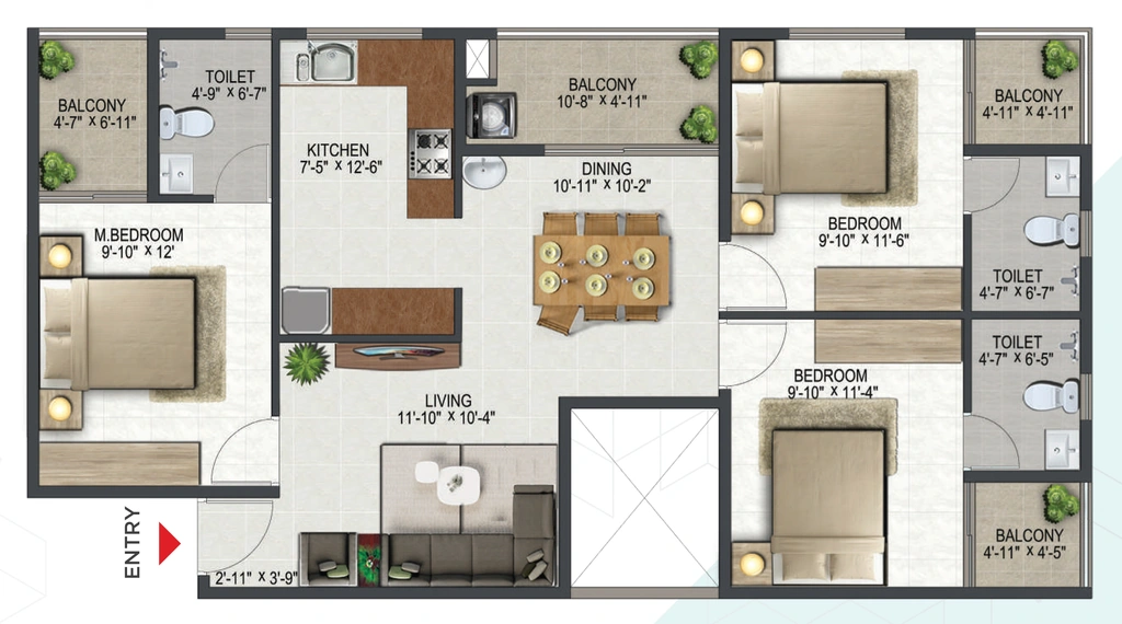 3 BHK Flat in Sowparnika ISTA in Ulloor, Thiruvananthapuram - Image 925305
