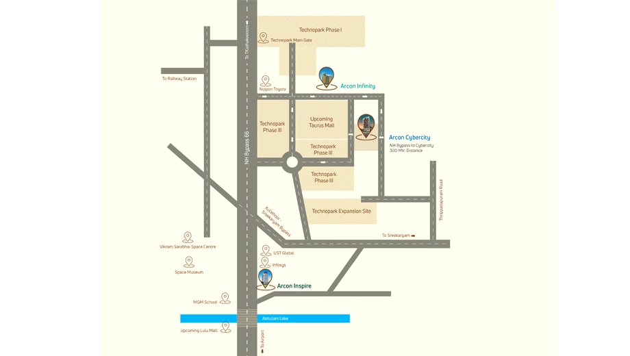Location of Arcon Cybercity in Kazhakootam, Thiruvananthapuram - Image 420090