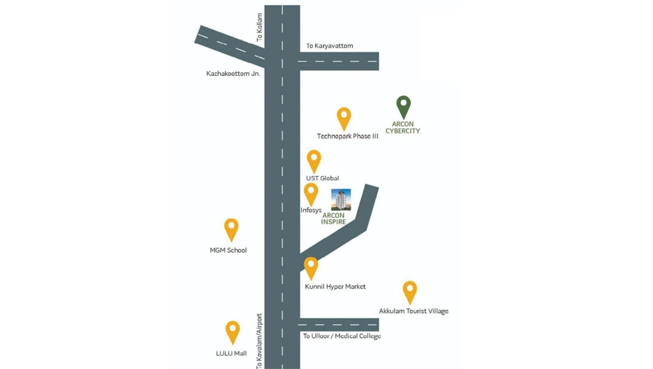 Location of Arcon Inspire in Kazhakootam, Thiruvananthapuram - Image 420078