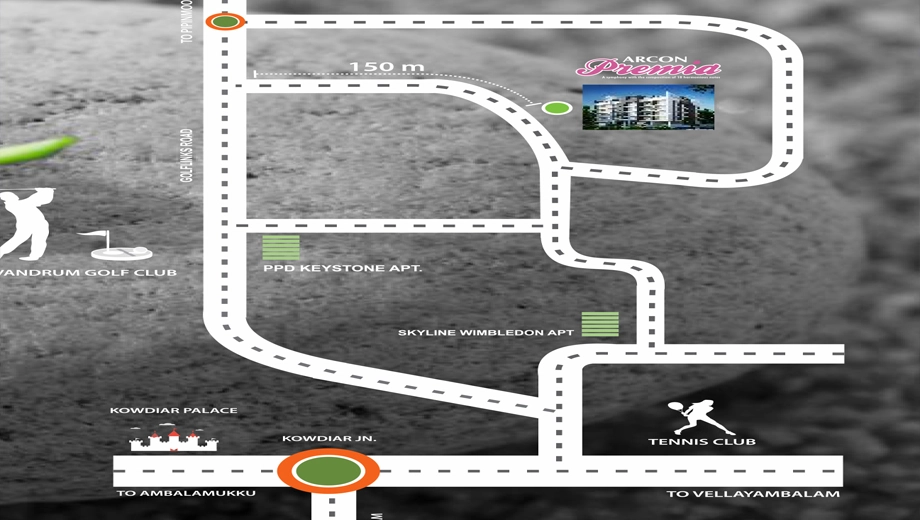 Location of Arcon Premia in Kowdiar, Thiruvananthapuram - Image 420060