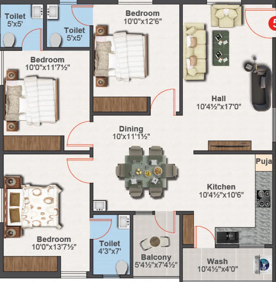 3 BHK Flat in Sai Prestige Tower in LB Nagar, Hyderabad - Image 925297