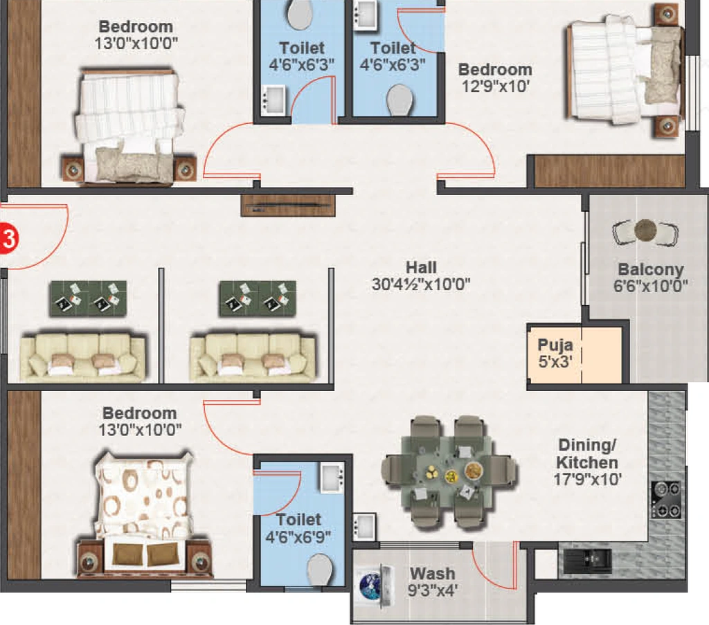 3 BHK Flat in Sai Prestige Tower in LB Nagar, Hyderabad - Image 925298
