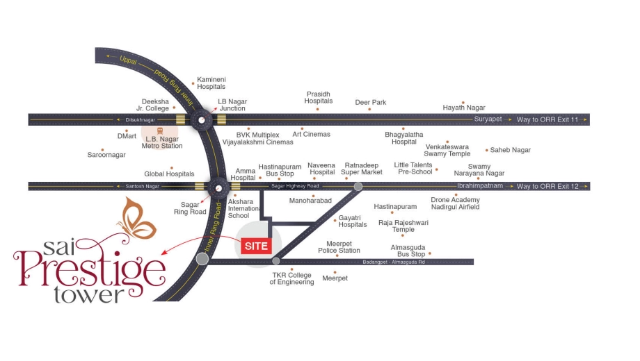 Location of Sai Prestige Tower in LB Nagar, Hyderabad - Image 420020