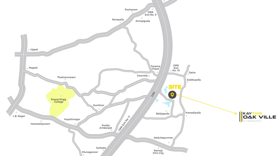 Location of Kyathri Oak Ville in Hayathnagar, Hyderabad - Image 420147