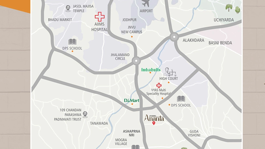 Location of JP Homes Ananta in Basni, Jodhpur - Image 420409