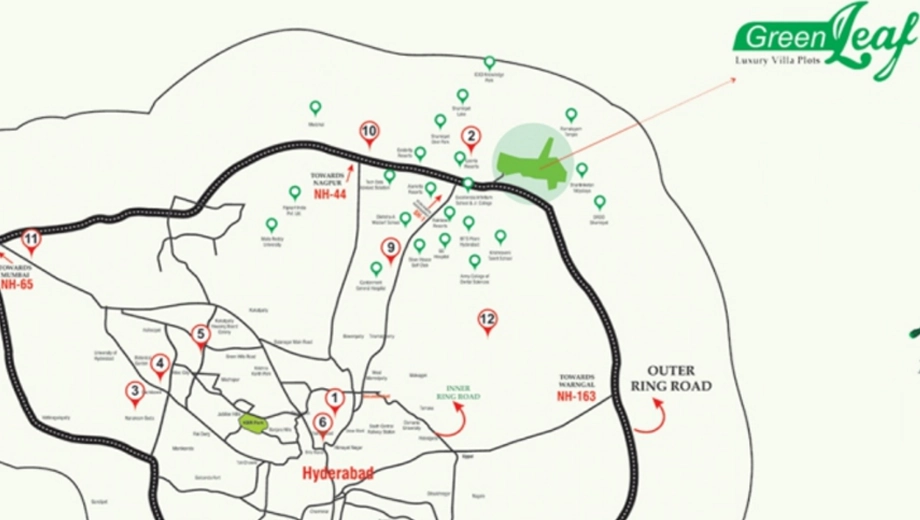 Location of Kaythri Green Leaf in Shamirpet, Hyderabad - Image 420156