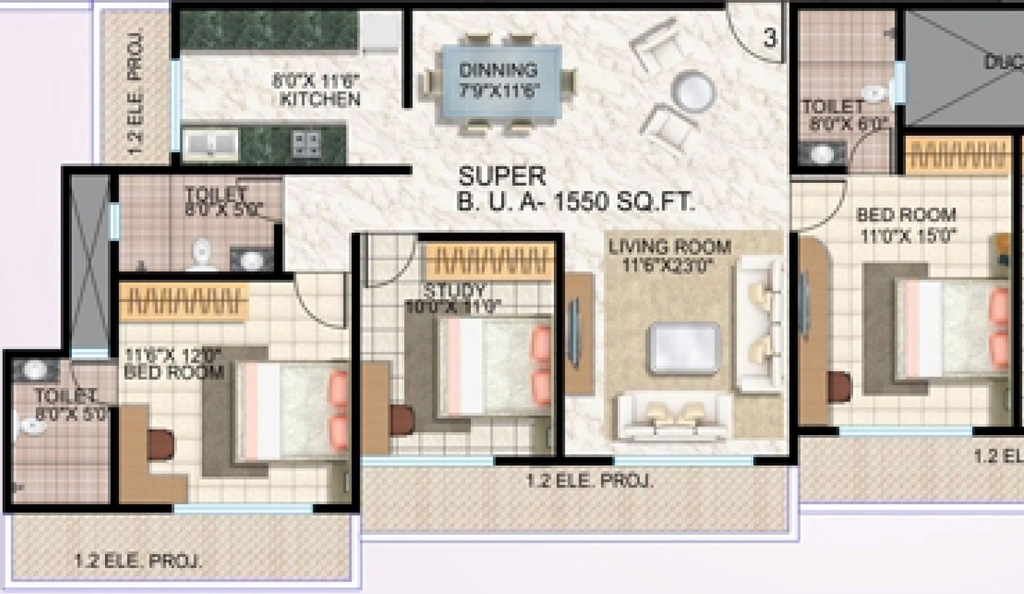 3 BHK Flat in Mangaldeep Majestik in Bhadu Market, Jodhpur - Image 925421